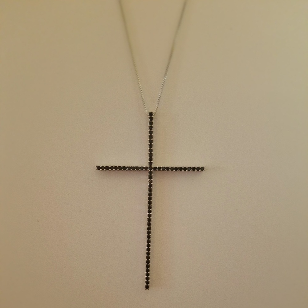 AAA Black Zircon & Silver Cross Necklace - Picture 2 of 9